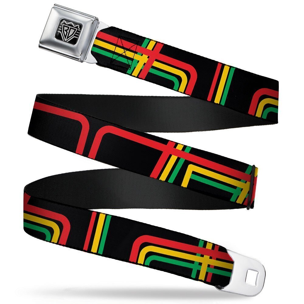 8444 Seatbelt Belt - Maze Lines Black/Rasta - 1.5" Wide - 24-38 Inches in